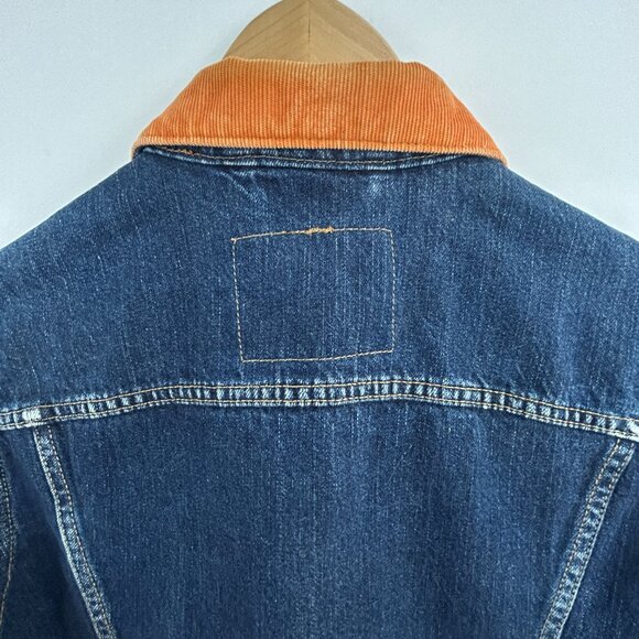 Levi’s Men’s Denim Trucker Jacket with Orange Corduroy Collar – Size Small - Picture 6 of 10